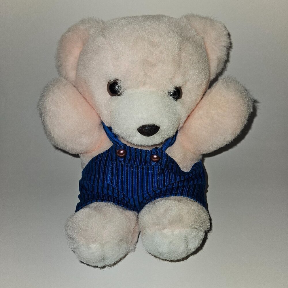 VTG Mervyn's Playful Pals Pink Teddy Bear Plush Blue Overalls 8.5" Stuffed Toy